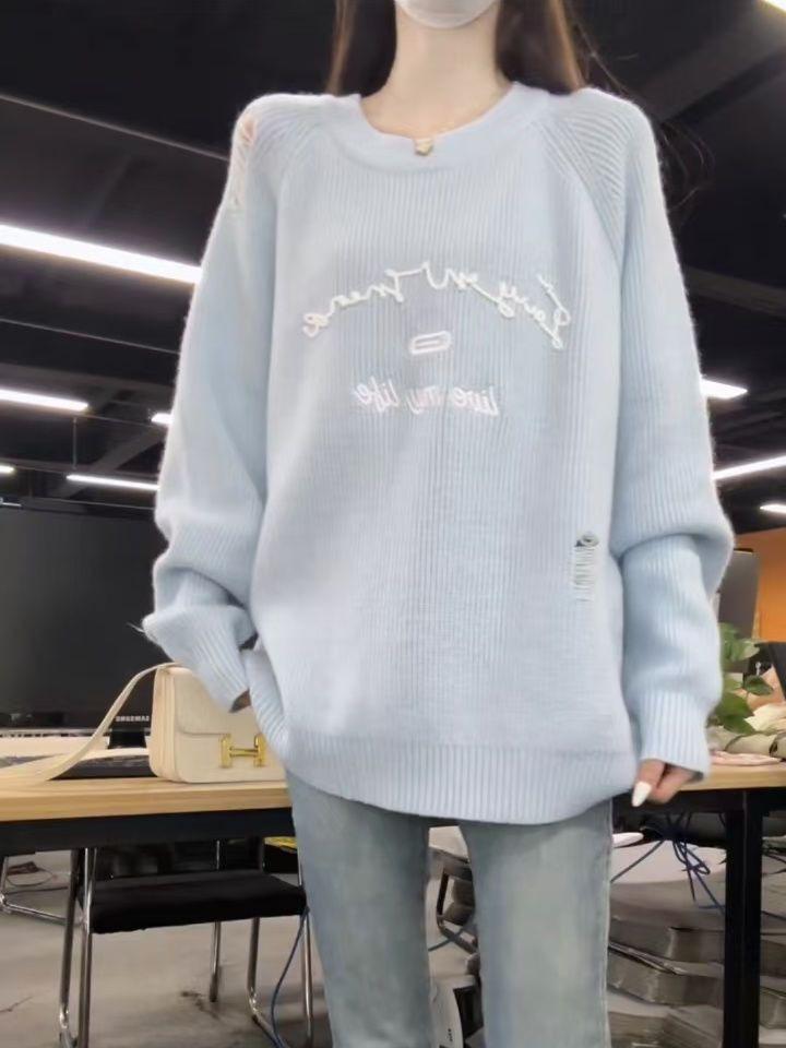 2024 Versatile Casual Knit Sweater: Round Neck, Loose Fit, Long Sleeve Pullover
