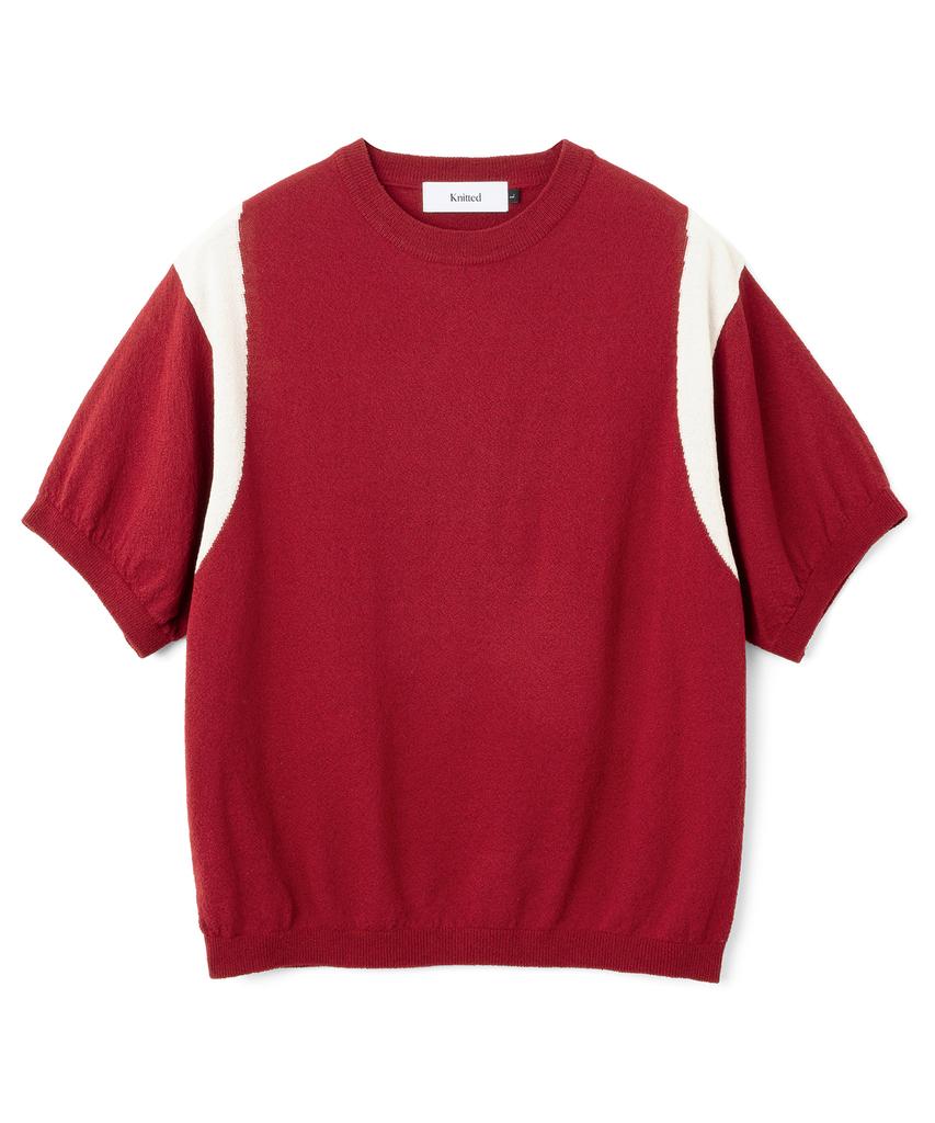KNITTED Summer Varsity Short Sleeve Knit Tee Red