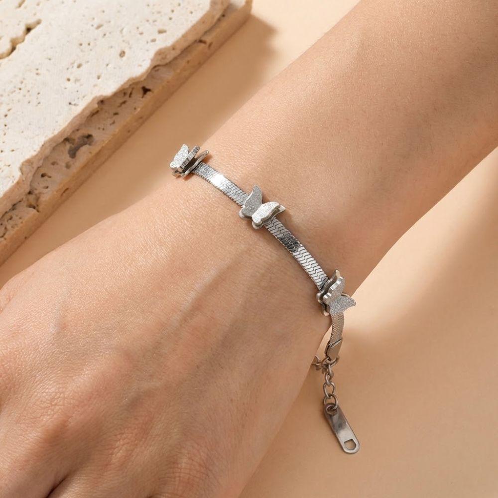 Butterfly Charm Snake Chain Bracelet Stainless Steel Animal Charm Bracelet  Daily Wear