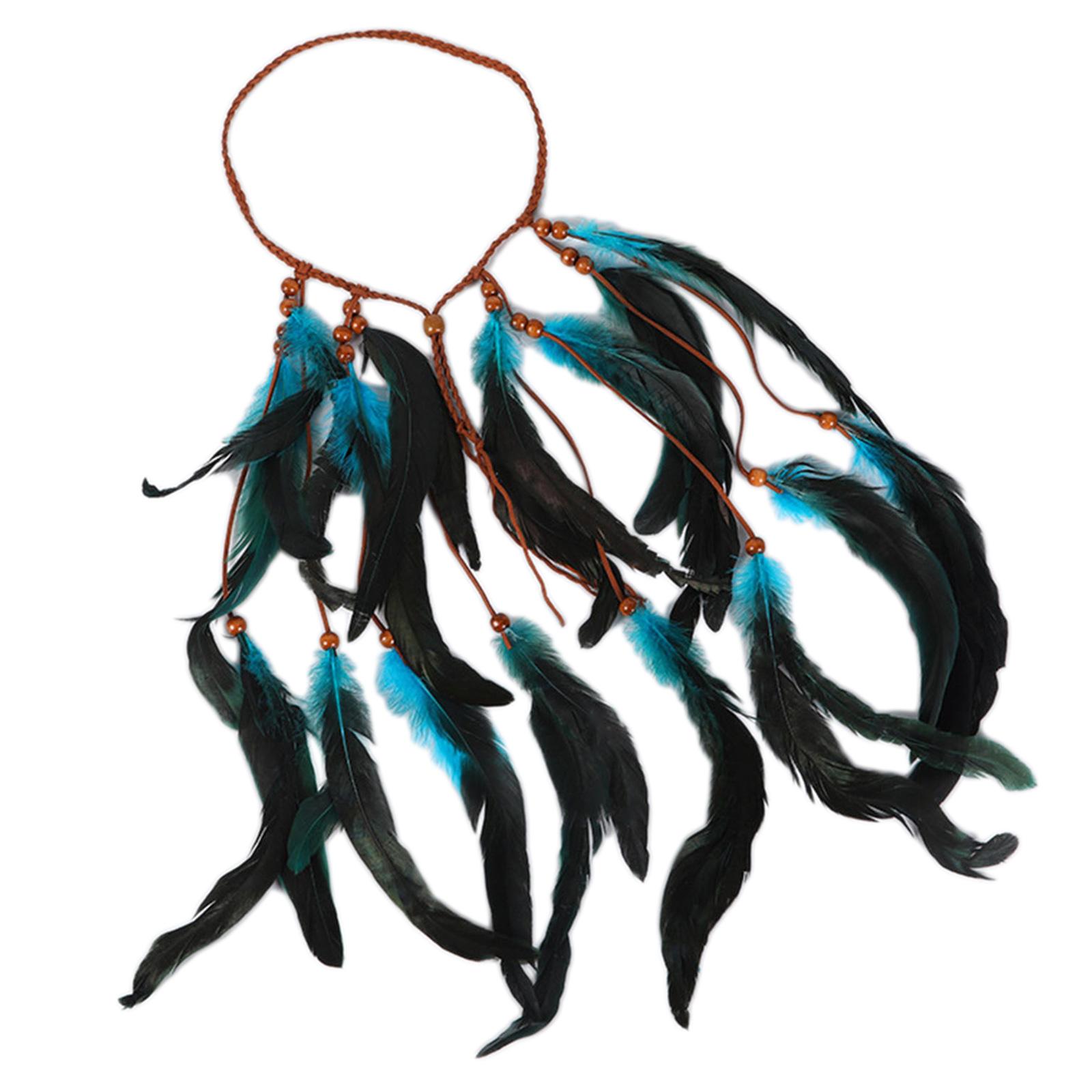 

Bohemian Feathers Tassels Headband with Bead Indian Accessories Gypsys Hippy Native American Tribal Costume Headwear C