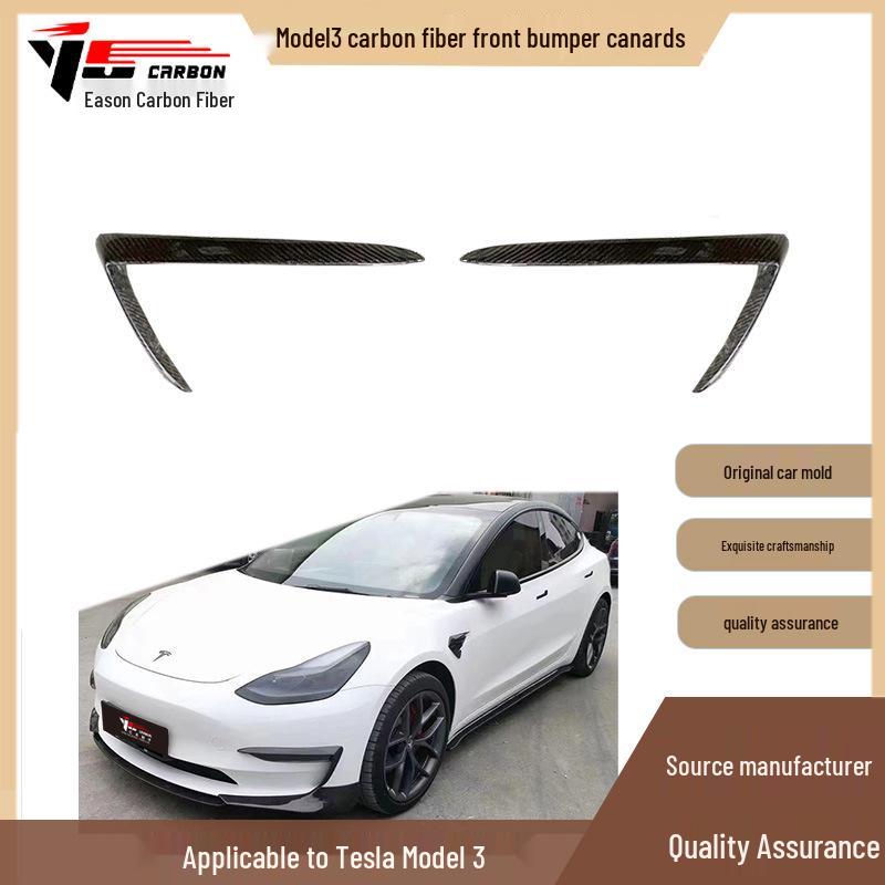 2019-IN Tesla Model 3 C Style Carbon Fiber Front Air Intake Bumper Canards