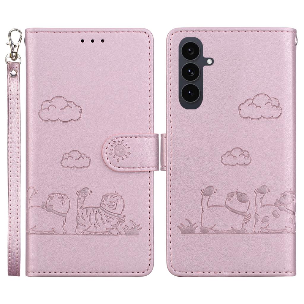For Samsung Galaxy S25 FE Case RFID Blocking Kitten Pattern TPU+PU Leather Phone Cover with Wrist Strap