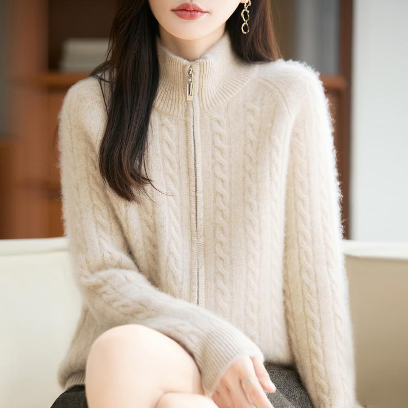 Zipper Cardigan Women's Autumn and Winter Thick Cable Sweater Cardigan Women's Warm Knit Women's Clothes