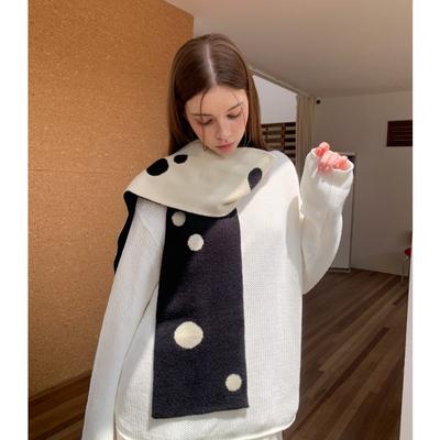Fashion Matching Polka Dot Knitted Scarf Female Autumn and Winter Warm Student Atmosphere Retro Versatile Scarf Wholesale