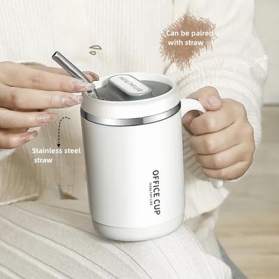 500ml Doppelschichtiger Kaffeebecher 304 Edelstahl Innenauskleidung Tragbarer Trinkwasserbecher mit Wechseldeckel Büro Kaffeetasse