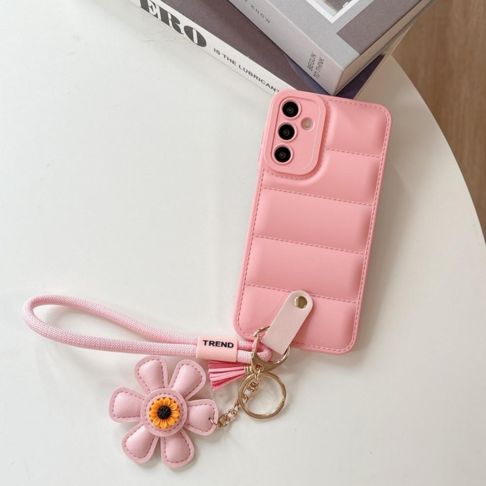 Down Jacket Sunflower Wrist Strap Case for Samsung Galaxy S2 S24 Ultra S23 S22 Plus S21 FE A6 A A4 A16 A3 A1 Cover