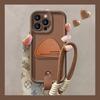 Leather Triangle Bracket Lanyard Suitable for Apple 16 Maillard Mobile Phone Case Autumn and Winter 15PRO Silicone Lambskin 7/8