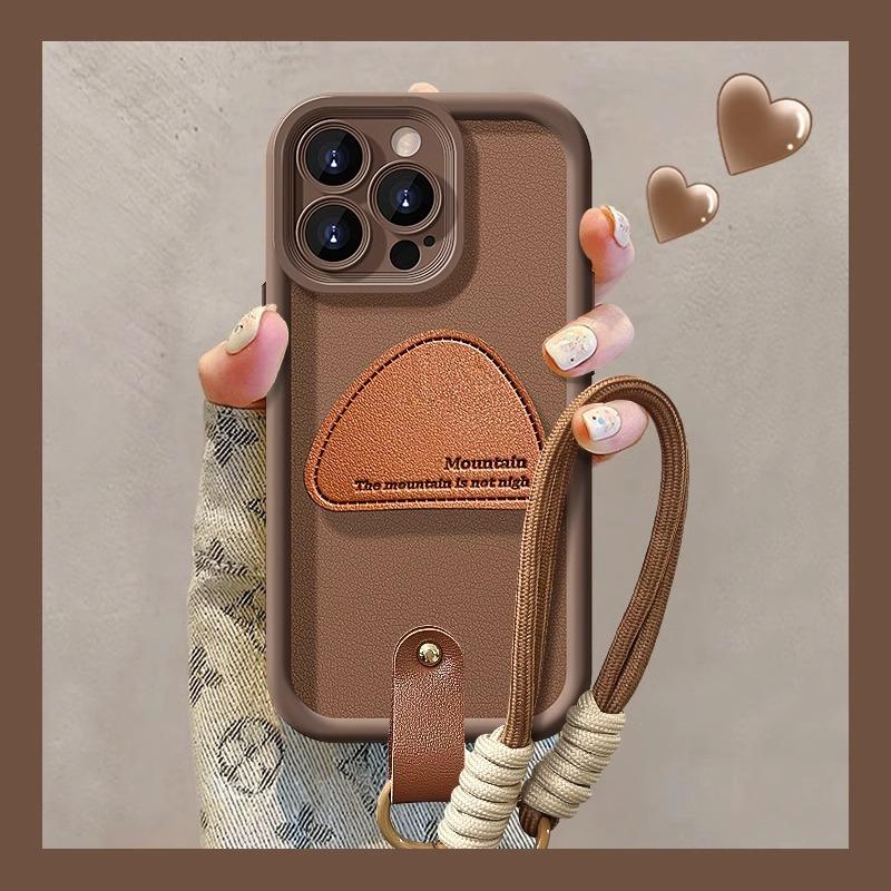 Leather Triangle Bracket Lanyard Suitable for Apple 16 Maillard Mobile Phone Case Autumn and Winter 15PRO Silicone Lambskin 7/8