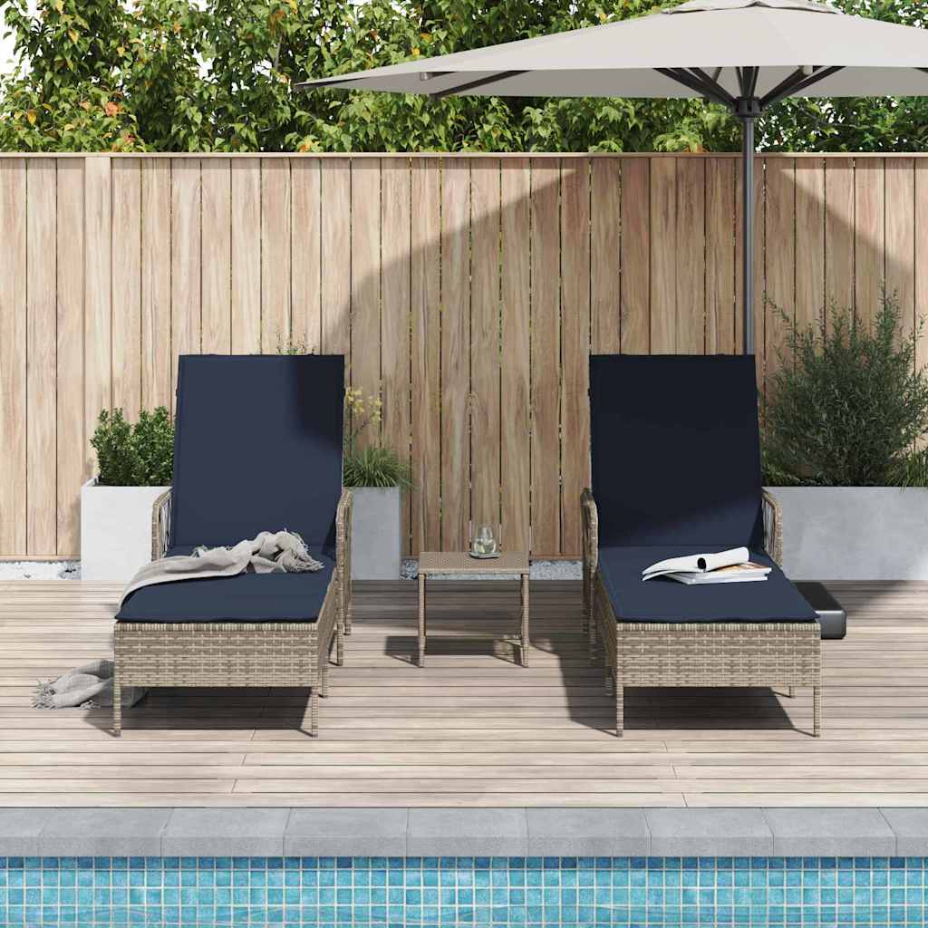 Sun Lounger Set 3 pcs Gray and Navy Blue 200 x 55 x 92 cm