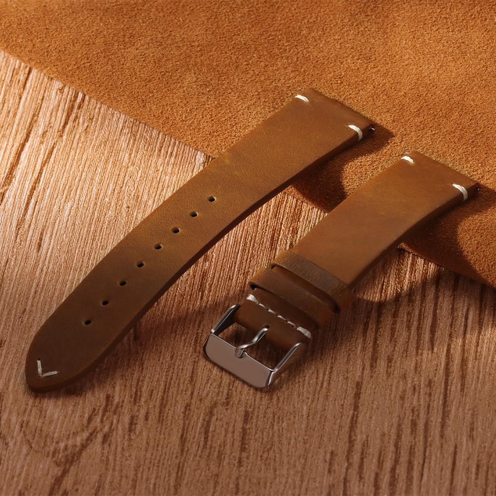 18mm 19mm 20mm 21mm 22mm 24mm Genuine Cowhide Retro Oil Wax Watchband Quick Release Leather Strap for Seiko for Rolex Wristband