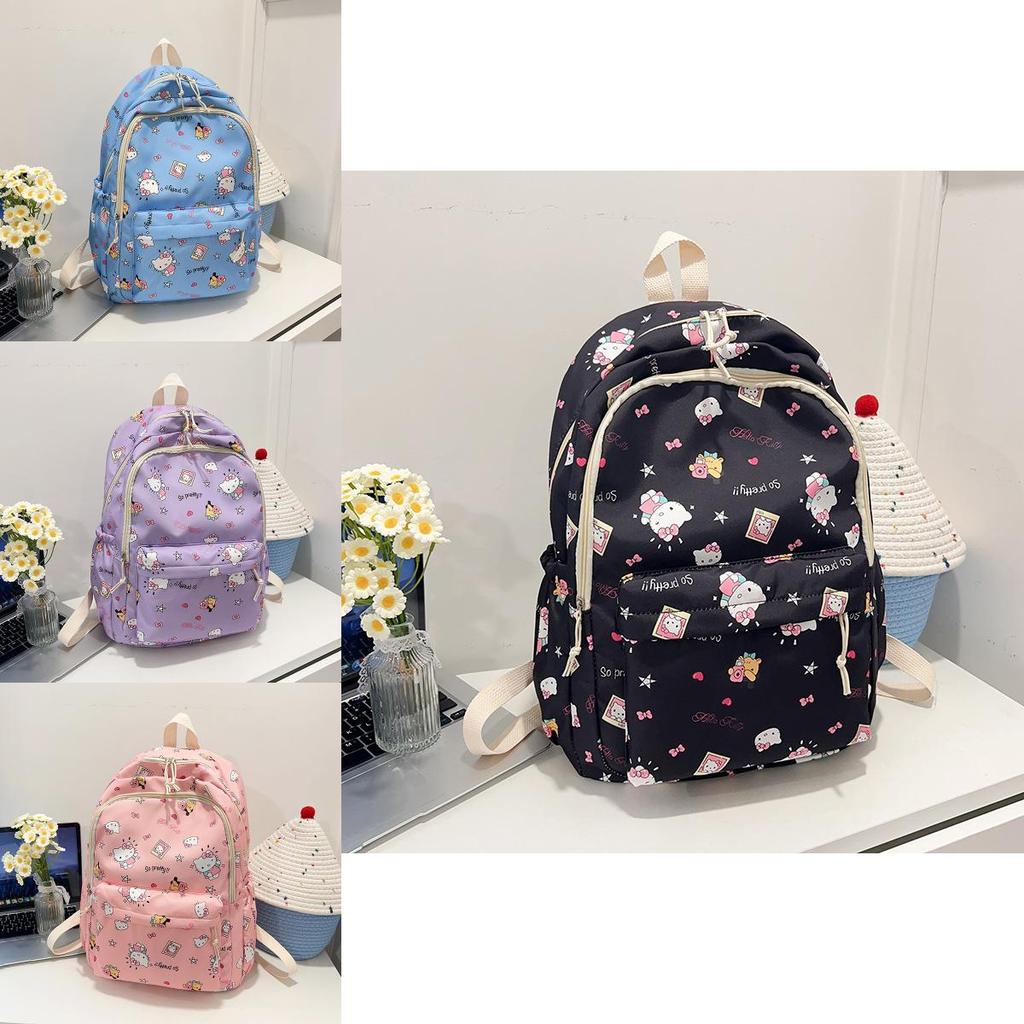 Cartoon Hello Kitty Nylon Student Backpack For Girls With Lightweight Design And Large Capacity For School And Travel