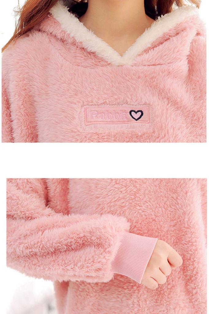SYitong Long Sleeve Loungewear Cute Bear Fluffy Flannel Warm and Perfect for and Cute Rabbit Print Soft and Comfortable Size Women's Set, Design,