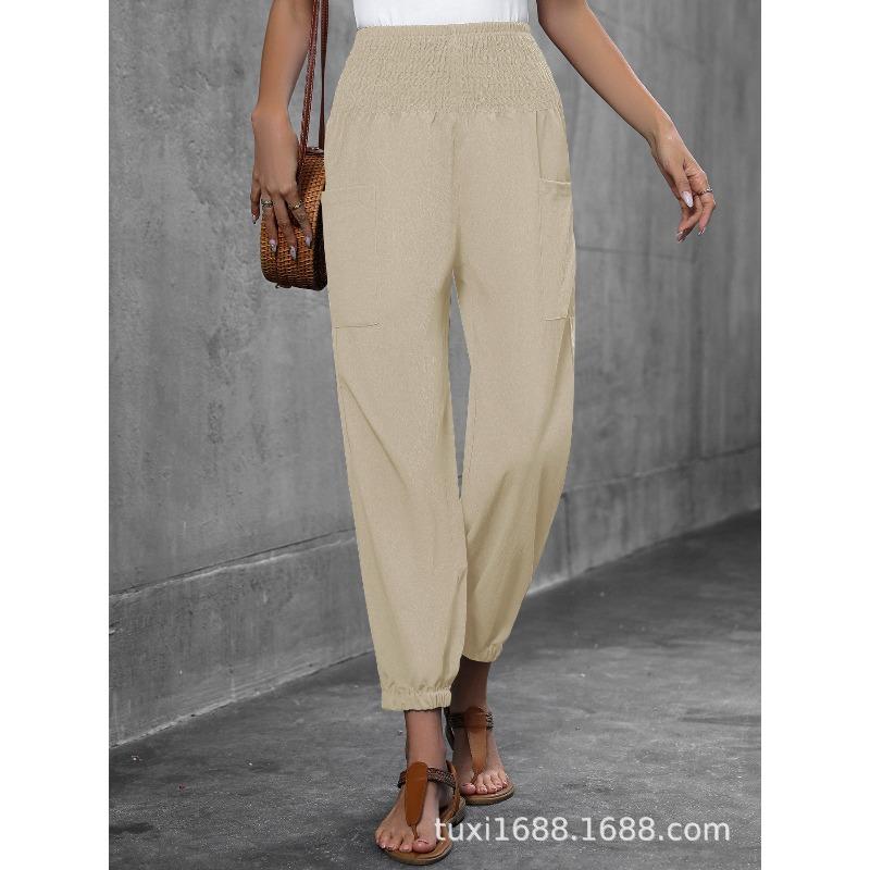 YYFS Women's Fashion Casual Solid Color Print High Waist Trousers Pants & Capris