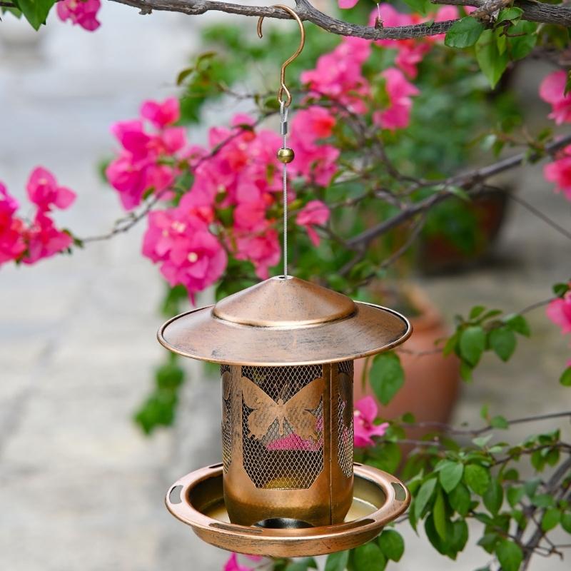 Rostfreier Metall Wildvogelfutterspender Futtertablett Eichhörnchensicheres Design Einfüllbar Aufhänger für Vogelbeobachtung im Garten