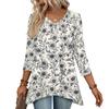 Womens Tops V-neck 3/4 Sleeve Blouses Casual Mid-length Shirts Fashion Print Tunic Tops
