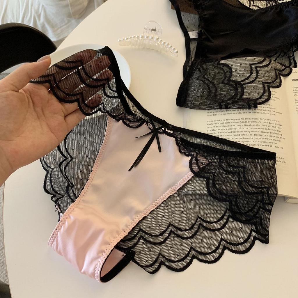 Misty City Night: Luxury Satin Lace High-Cut Panties with Pure Cotton Crotch