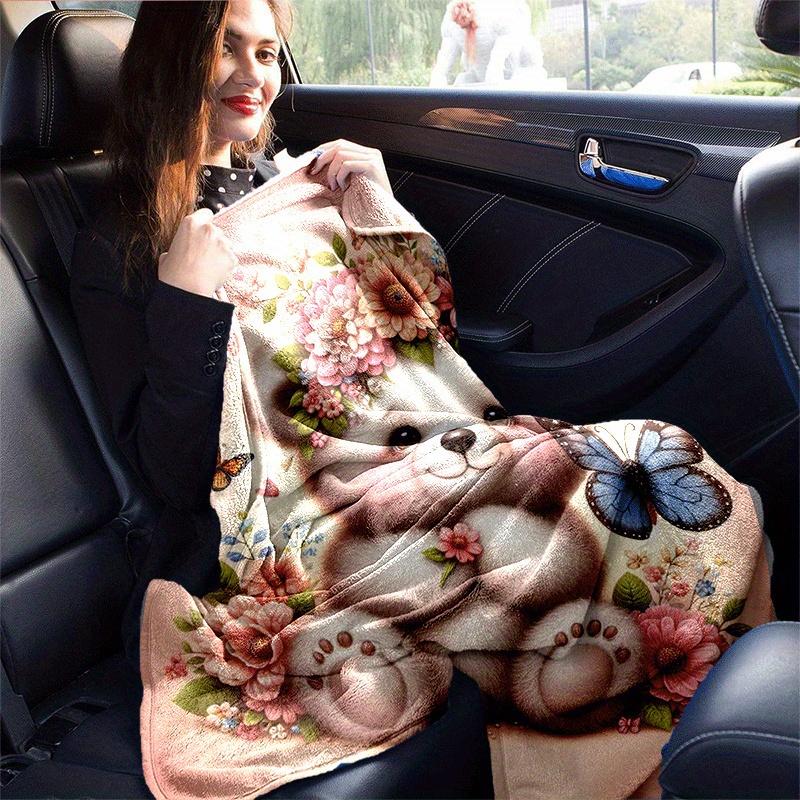1pc Bear Butterfly Printing Lightweight Flannel Blanket, Comfortable and Warm Blanket, for Camping Sofa Bed and Couch Office, Suitable for Gi