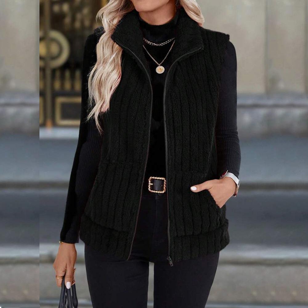 Women S Casual Turn Down Collar Zip Up Vest