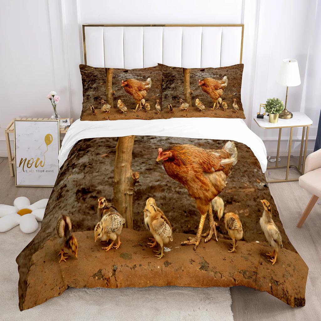 Chicken Duvet Cover Set Cool Animal Pattern Comforter Cover Funny Chicken Pattern Bedding Set Microfiber Wildlife Quilt Cover