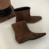 Sheepskin Version~ Retro Suede Square Head Small Slope Heel Flat Bottom Thin Boots Short Boots Women's 2025 New Versatile Cowboy Boots