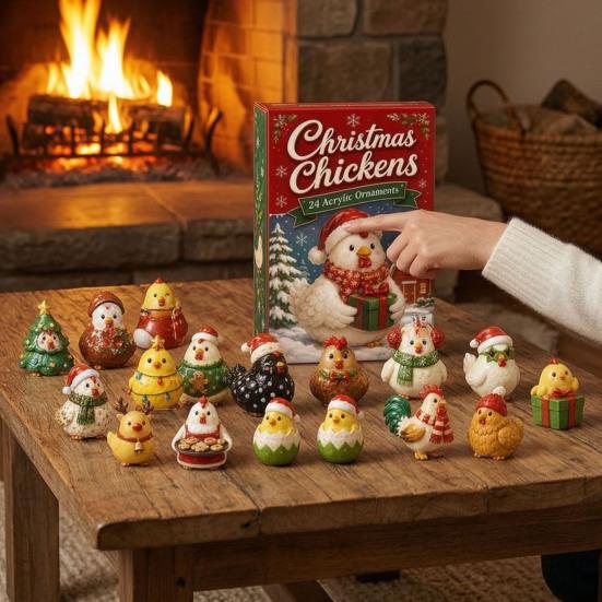 Advent Calendar for Kids 24 Days Chicken Figures Calendar, Farm Animals Countdown Cute Surprise Animal Figurines Boxes with Hen And