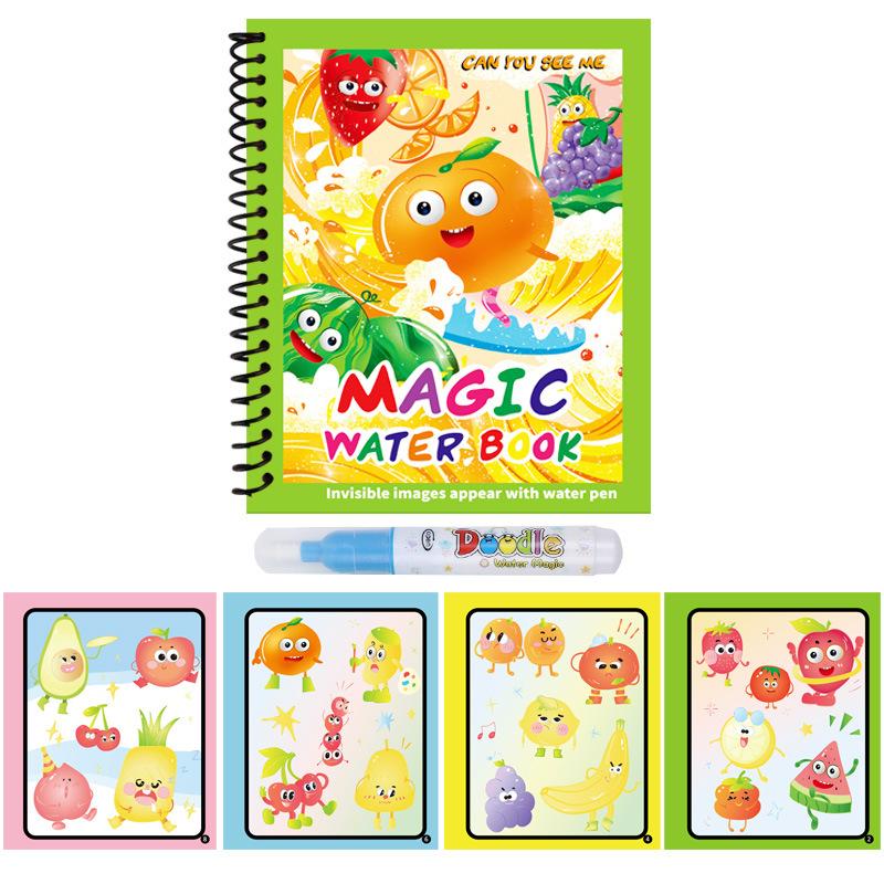 1pc Reusable Water Drawing Book Magic Water Book Mess-Free Magic Painting Pad with Refillable Water Pen Learning Education Toy
