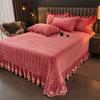 Thick Velvet Bedspread and Pillowcase Queen King Double Coverlet Quilted Soft Bed Sheet Embroidery Ruffle Skirt