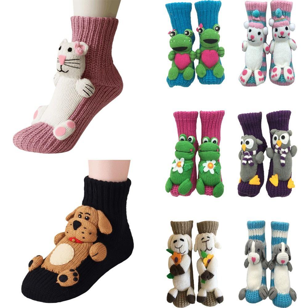 3D Knit Animal Socks Hand Crocheted Double Layer Novelty Floor Socks Anti-Sweat Breathable Winter Socks Christmas Gifts