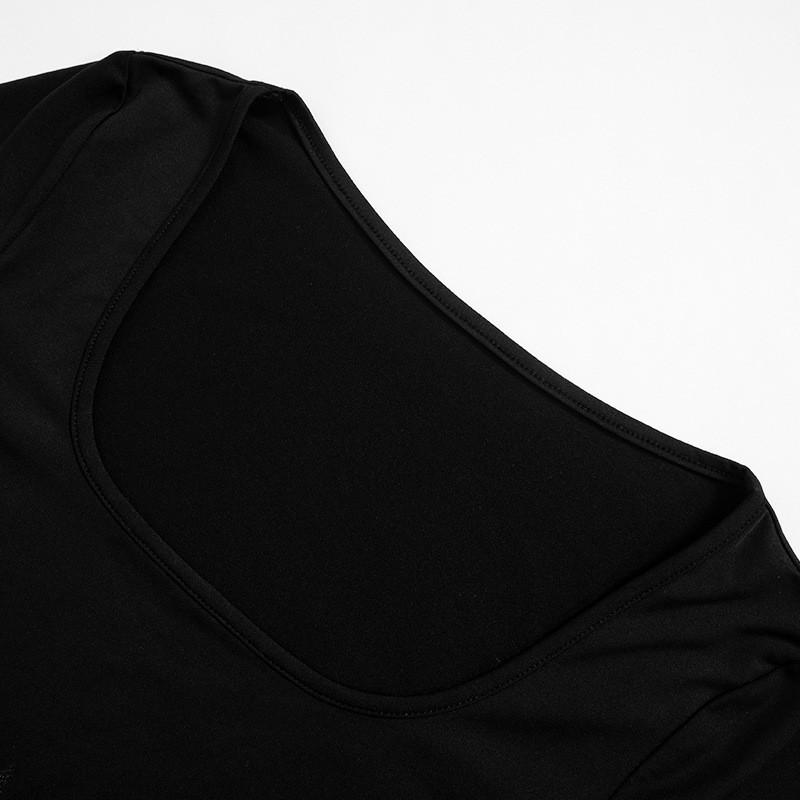 Y2K Damen-Kleid mit quadratischem Ausschnitt, langen Ärmeln, hoher Taille, abstrakt, sexy, gestreifter Körper, bedruckt, lässig, Wickel-Hüftkleid