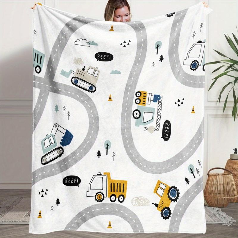 Cartoon Construction Vehicle Print Throw Blanket,Soft Bed,Car Seat Cover,Birthday Anniversary Home Casual Souvenir