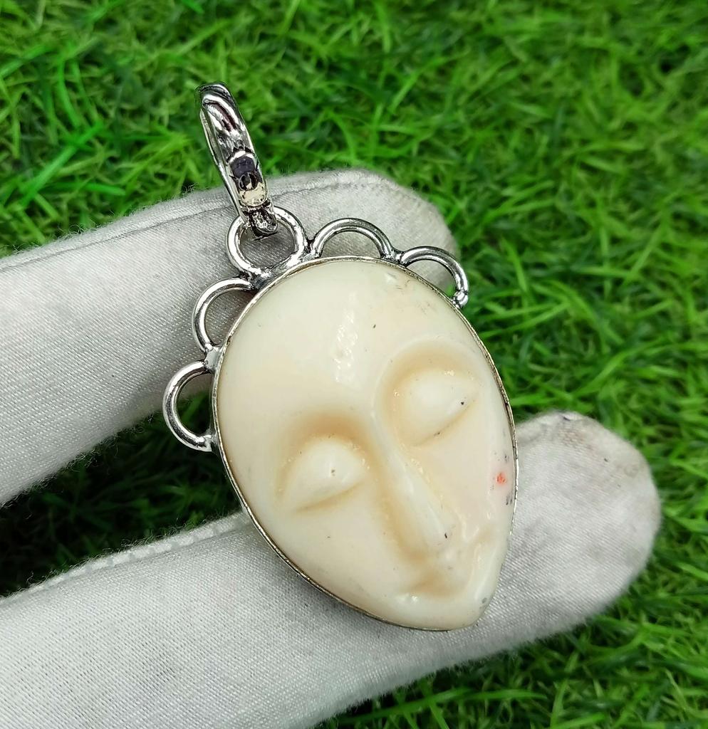 Carving Face Gemstone 925 Sterling Silver Plated Pendant DEP-56