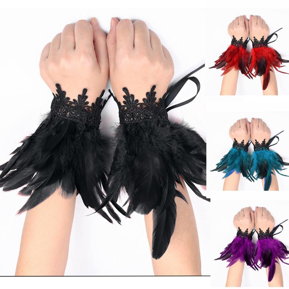 

Popular Dress Up, Halloween Accessories, Feather Wristbands, Performance Ball, Lace Feather Wristbands, Gothic Style, Feather Wrist Accessories чорний