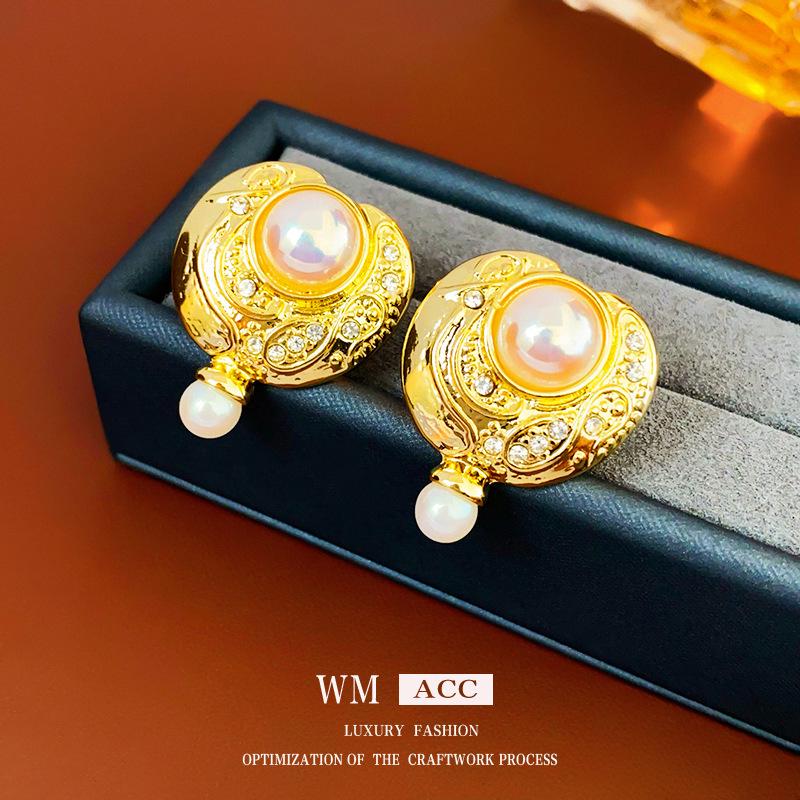 Boucles d'oreilles vintage Argent Aiguille Cœur & Fleur Pendentif Pompon