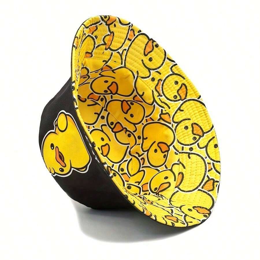Cappello da Pescatore Hip-Hop Cartoon Stampa Anatra Double-Sided Per Viaggi all'Aperto e Spiaggia