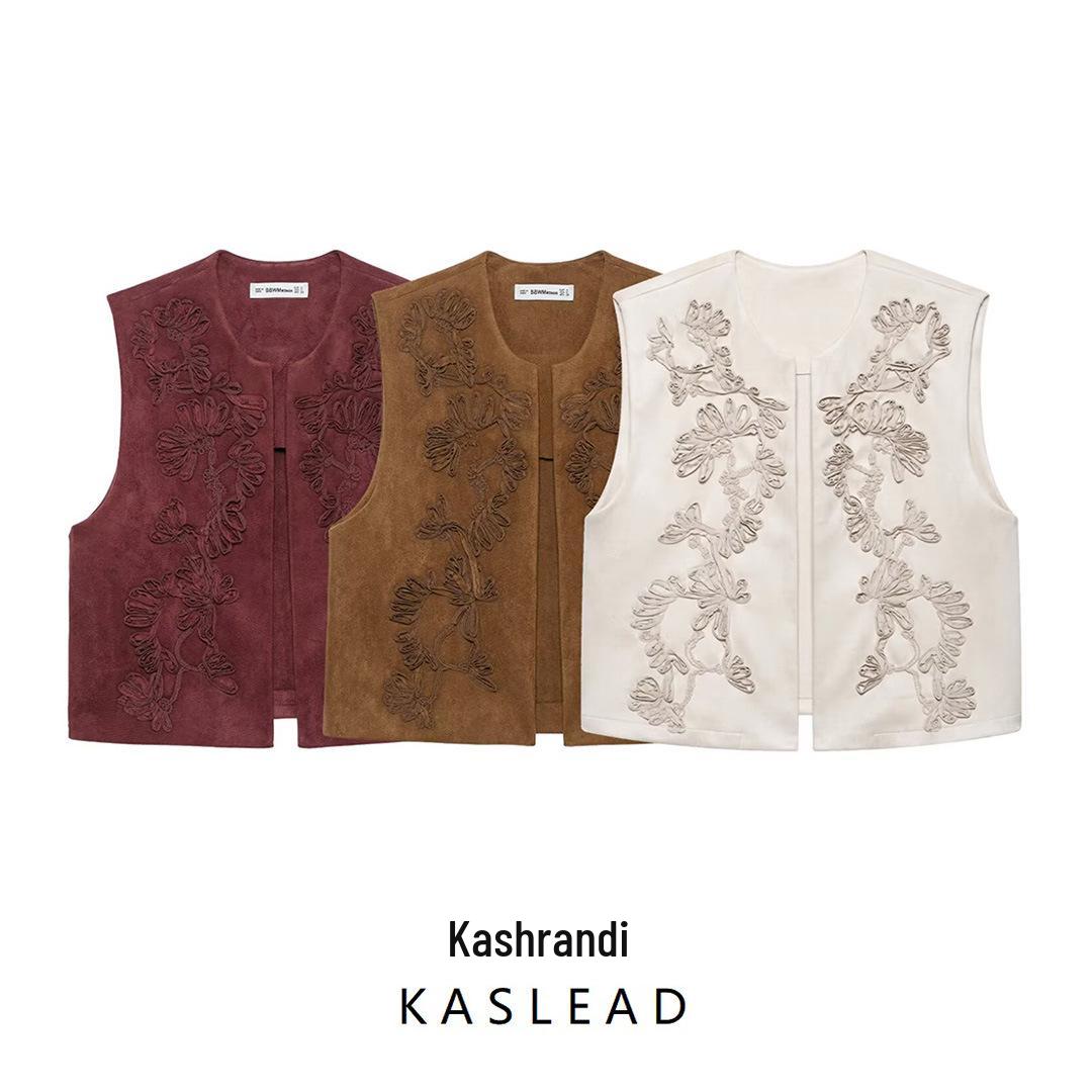 

Spring 2025 Women s European & American Style Embroidered Suede Vest Medium