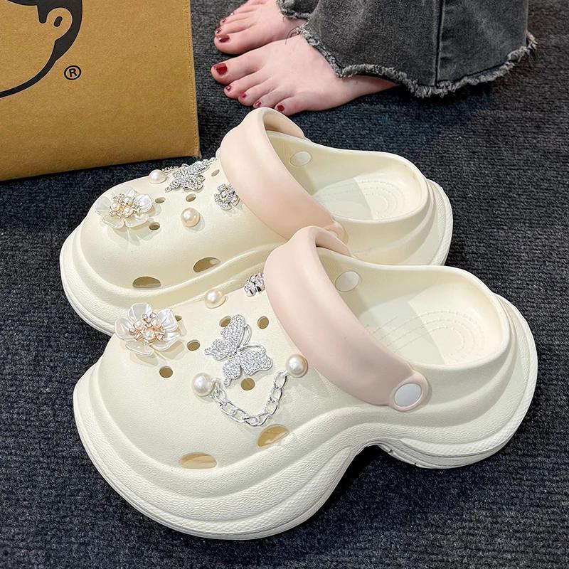 Fashion Lovely Girls Sky Blue Clogs Summer 2025 Thick Bottom Wedge Heels Sandals Wmen Chunky Platform Soft Eva Diy Cloud Slippers Shoes