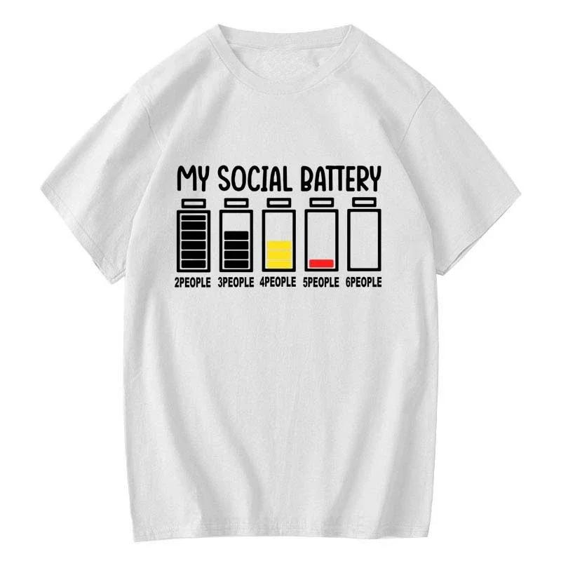 A Humorous and Casual Womens Tshirt Printed with The Words My Social Battery Design Offering Comfortable WearPersonality