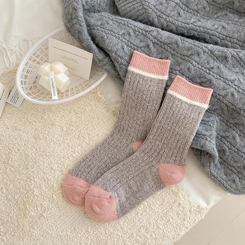 Autumn New Products Xiaohe Si Trendy Socks Thick Needles And Threads And Hairy Contrasting Colors In The Middle Tube Pile Of Socks Girls
