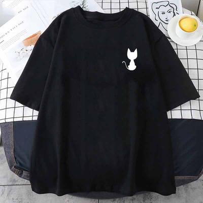 Camiseta estampa de gato animal verão esporte corrida top manga curta moda ao ar livre camiseta solta macia camiseta casual camisetas