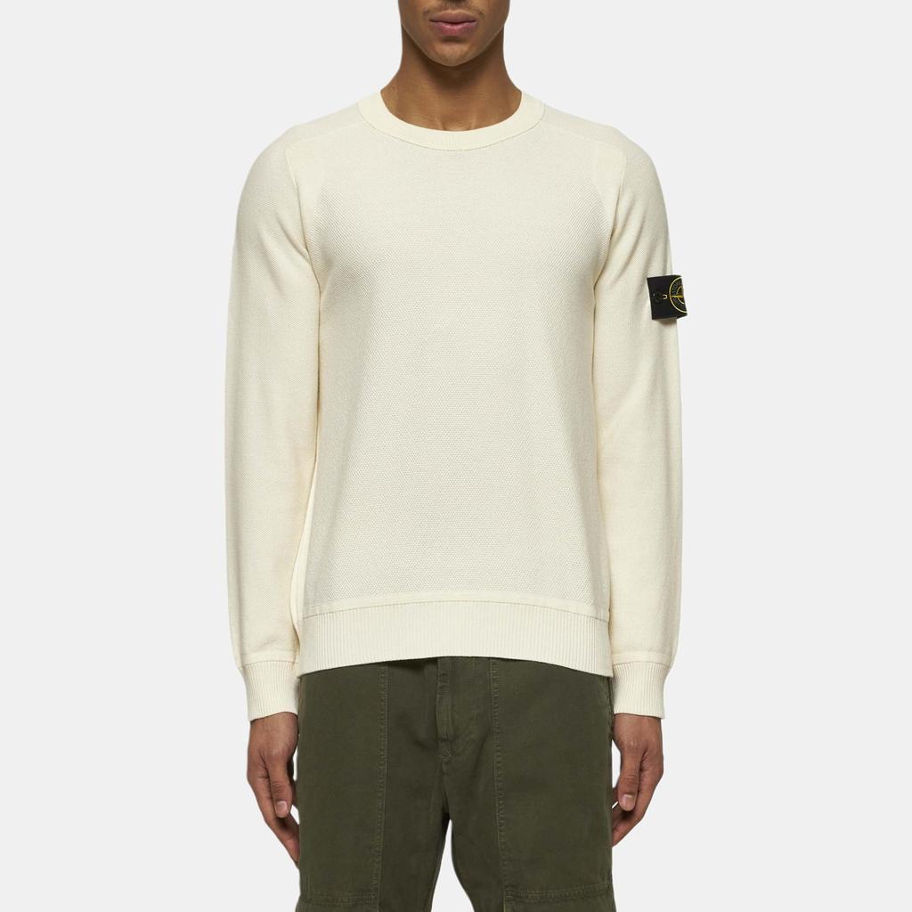Stone Island Logo Round Neck Long Sleeve Knit Sweater Men sweater Beige K1S1551000-36S00B5-V0093