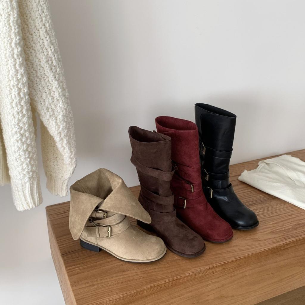 Coarse heel French retro western cowboy boots women's boots 2025 new mid-tube stack knight boots