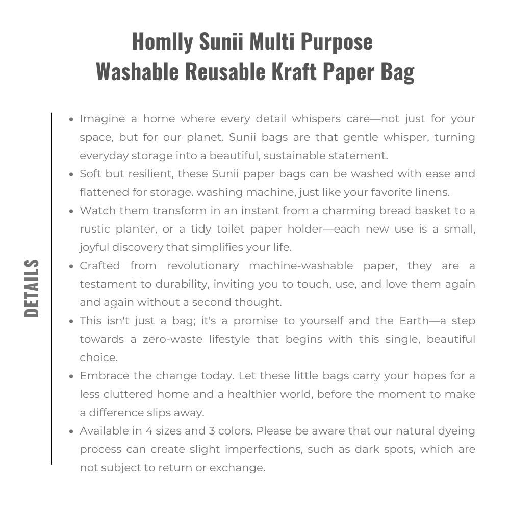 Homlly Sunii Multi Purpose Washable Reusable Kraft Paper Bag for Storage Basket, Flowerpot, Organizer