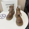 2024 new made old letter lapel strap Martin boots polished platform short boots locomotive boots children