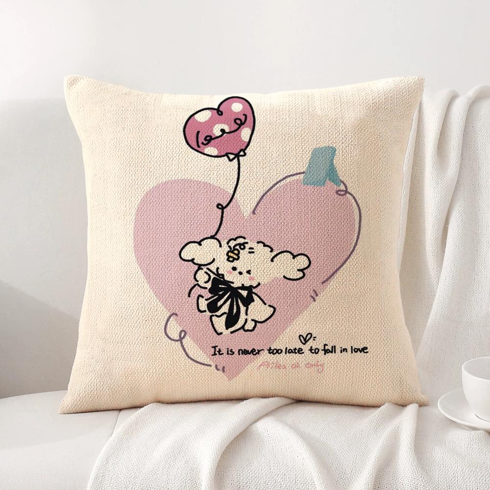 Cartoon Puppy Cushion Cover Natural Linen Organic Fabric DoubleSided Printing Sofa Home Decor Breathable Bed Pillow