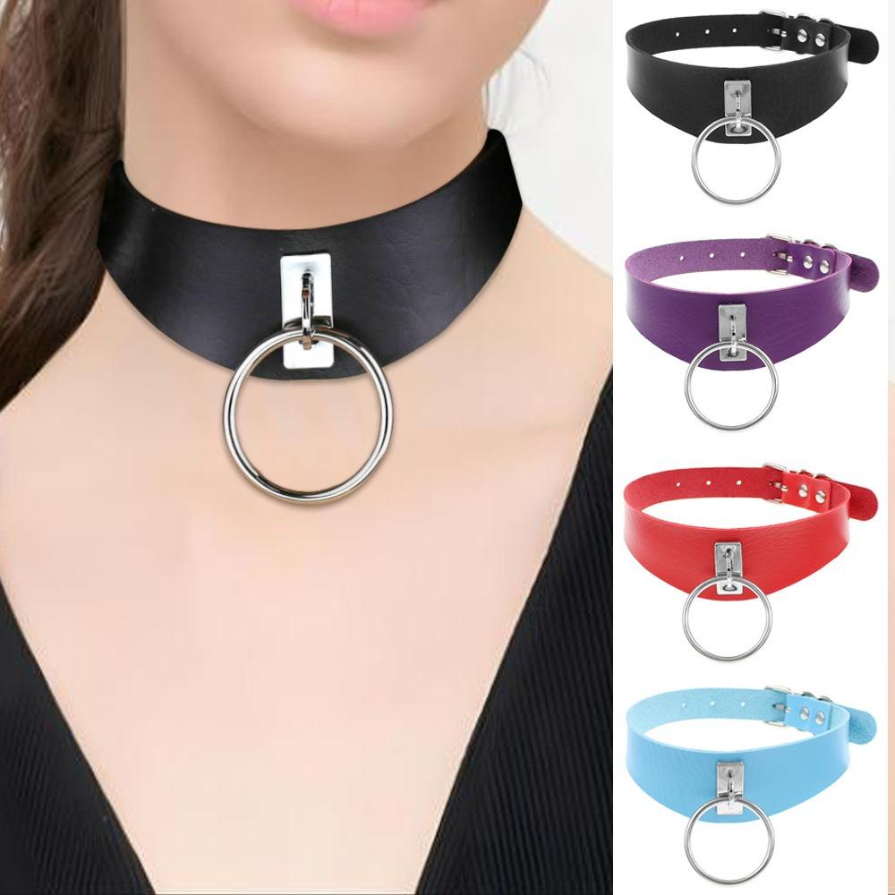 Simple Harajuku Street Dance Punk O-Shaped Ring Trend PU Leather Necklace Collar Neck Cover