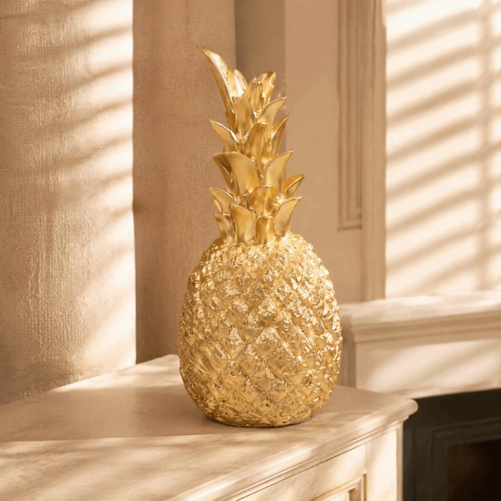 Gold Pineapple Figurine Big Size Artificial Pineapple Rustic Resin Sculpture for Living Room
