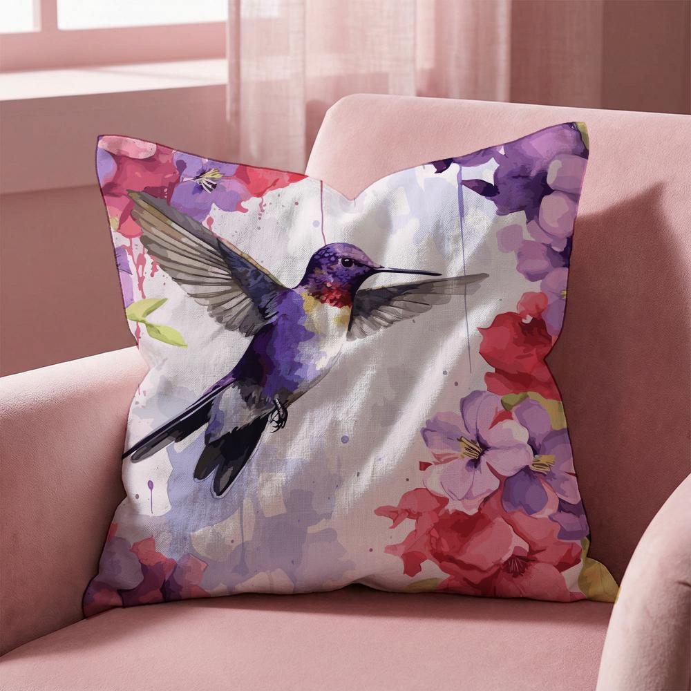 Hummingbird Spring Flowers Cushion Cover Multi-Scene Pillow Cover for Home & Car - Reversible, Soft & Durable for Daily Use
