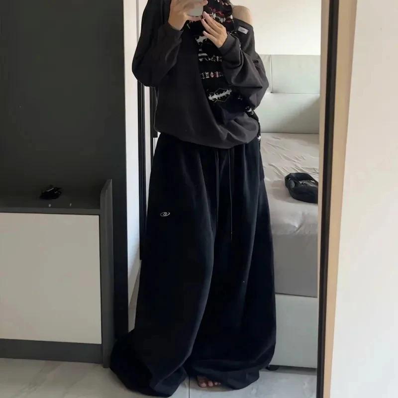 VIONA American Retro Hip-Hop Oversized Woman Black Casual Sweatpants Korean Streetwear Loose Jogging Pants High Waist Wide-Leg Pants