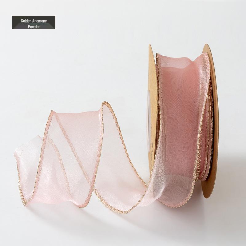 4cm Gold Edge Fishtail Yarn Ribbon for Floral Bouquets, Cake Decorations, Gift Bows, and DIY Projects.