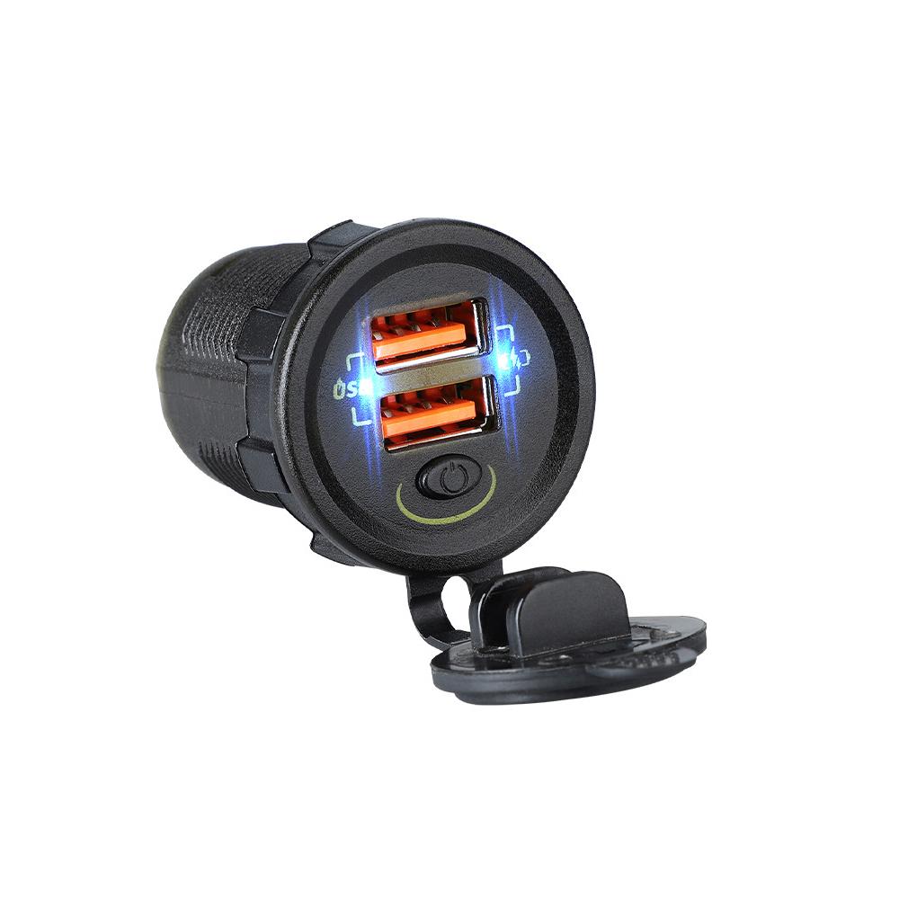 

36 Вт двойной USB QC3.0 автомобильное зарядное гнездо адаптер быстрая зарядка переключатель ВКЛ-ВЫКЛ светодиод водонепроницаемый для мотоцикла лодки автофургона квадроцикла чёрный